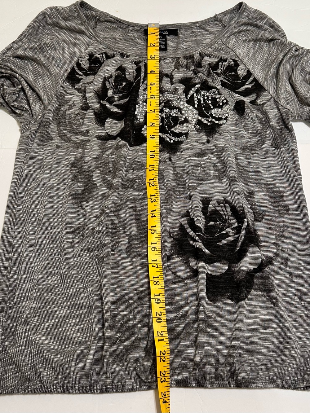 Vintage Style & Co Women’s Embellished Rhinestones short sleeve top gray PL - Picture 8 of 9